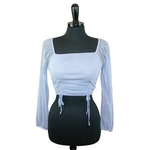 Ambiance Crop Top Pastel Blue Square Neck Sheer Balloon Sleeves Y2K S